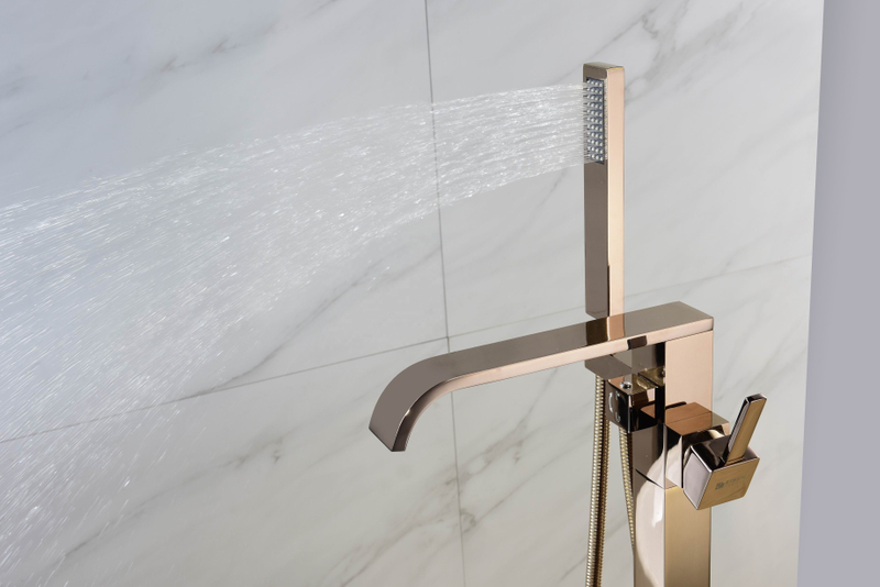 Amazon Bestseller New Freestanding Brass Bathtub Faucet Free Standing Bath Tub Filler Brushed Gold Taps Watermark