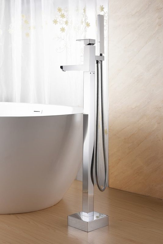Freestanding Shower Bathtub Faucet Sanitary Ware Polished Chrome Brass Floor Mount Tub Filler With CUPC