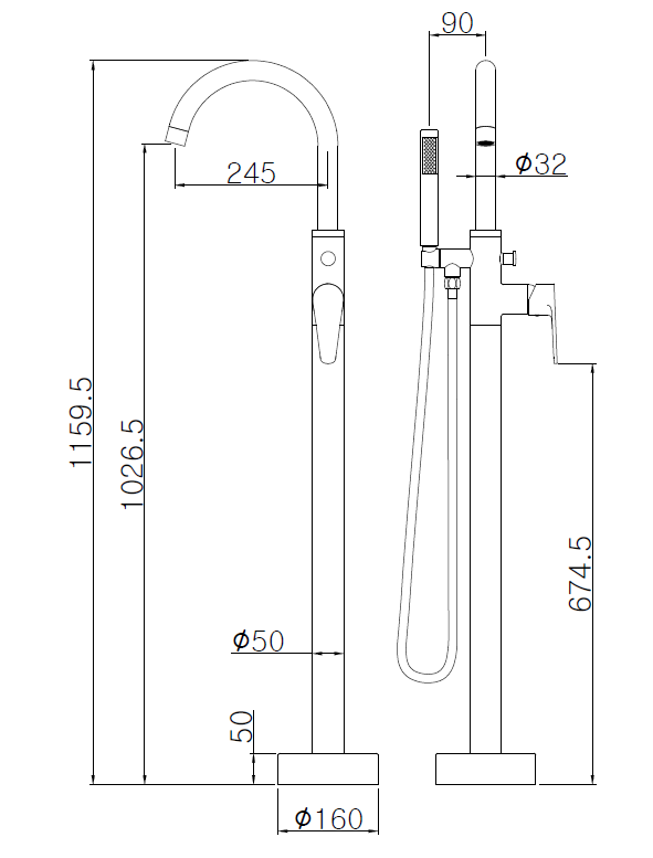 New Design Floor Standing Bath Tub Brass Bathtub Faucet with Single Handle
