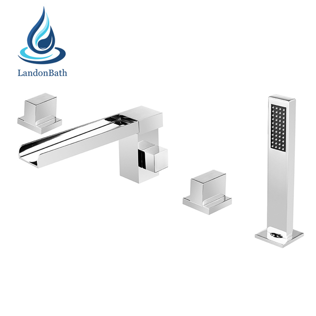 Cold&Hot Water Massage Bathtub Faucet Stainless Deckmounted Tub Mixer Bathroom 3Hole Waterfall Dual Handles Tap 3 Holes