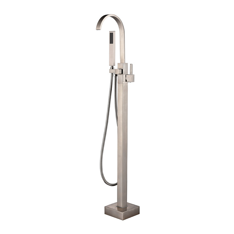 Freestanding Bathtub Faucet Tub Filler Brushed Nickel Floor Mount Brass Single Handle Bathroom Faucets With Hand Shower