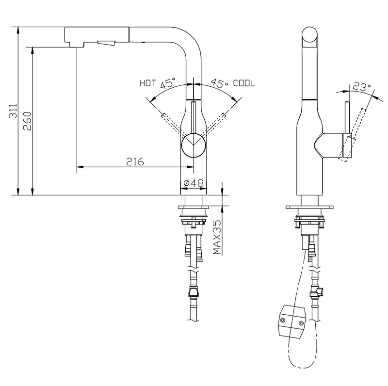 Unique High Quality Kitchen Sink Tap Hot Cold Mixer Faucet 304 Stainless Steel Pull Out Kitchen Faucet