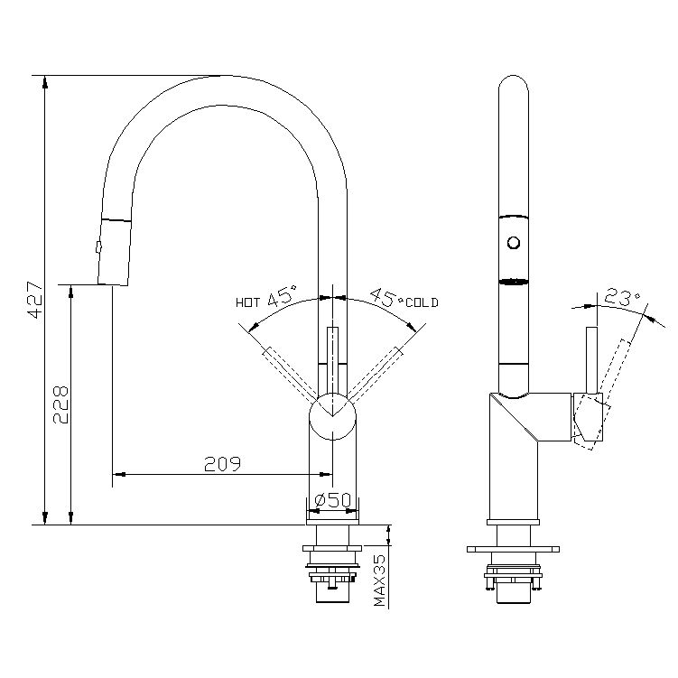 China Manufacturer Kitchen Sink Faucet Stainless Steel 304 Pull Down Kitchen Faucet 360 Rotation Water Tap