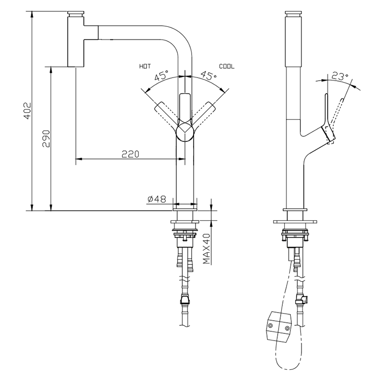 Commercial Kitchen Faucet Single Lever Pull Out Sprayer Flexible Mixer Taps Brushed Finished Kitchen Faucet