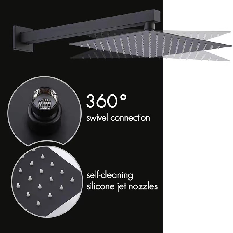 2022 High End Hotel Matte Black Square Bath Shower Mixer Set In Wall Embedded Rain Shower Faucet Set