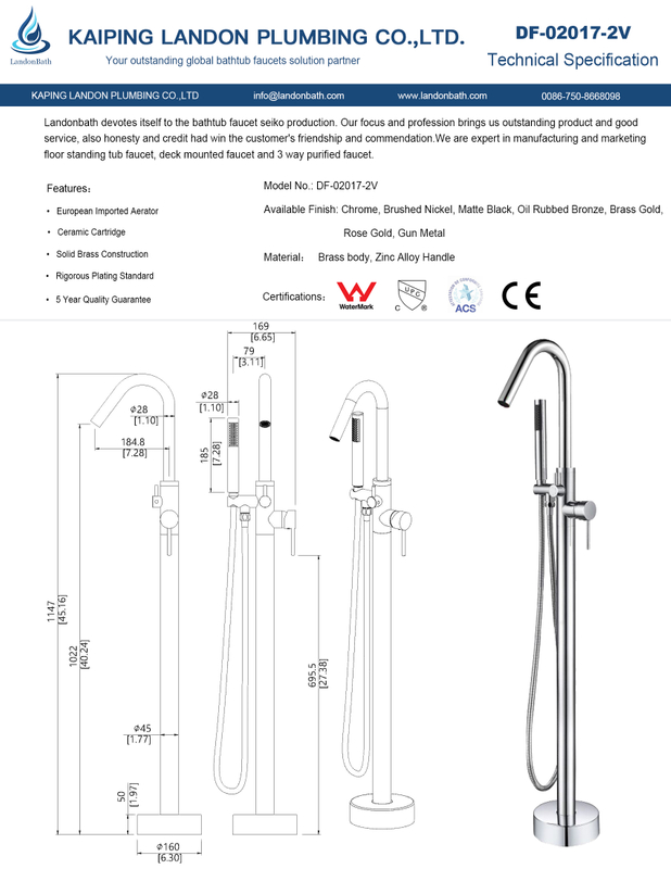Brass Modern Floorstanding Bathtub Faucet Bath Tub Filler DF-02017-2V