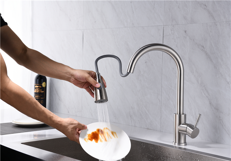 304 stainless steel wire drawing pull kitchen faucet, hot and cold sink faucet, telescopic cleaning kitchen tap