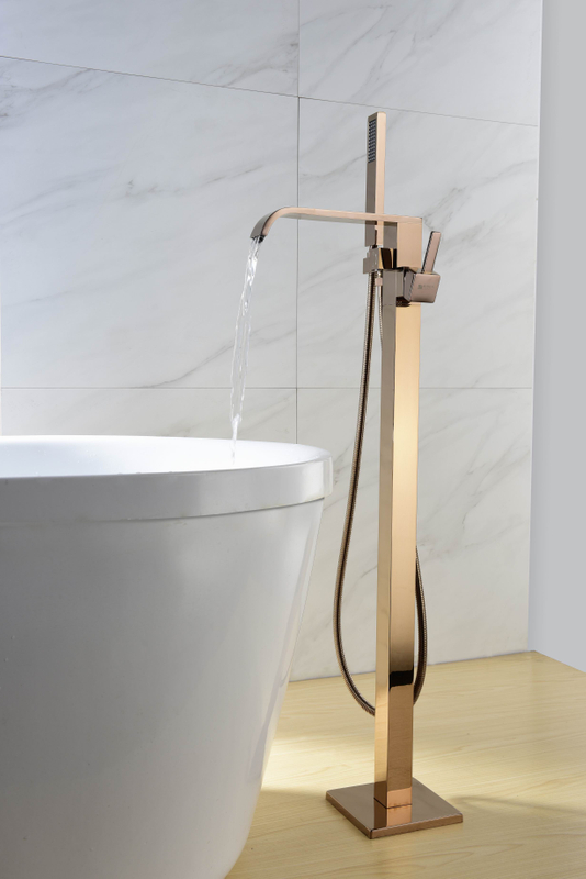 Rose Gold Modern Brass Bathtub Single Handle Freestanding Bathroom Faucet Bathtub Faucet