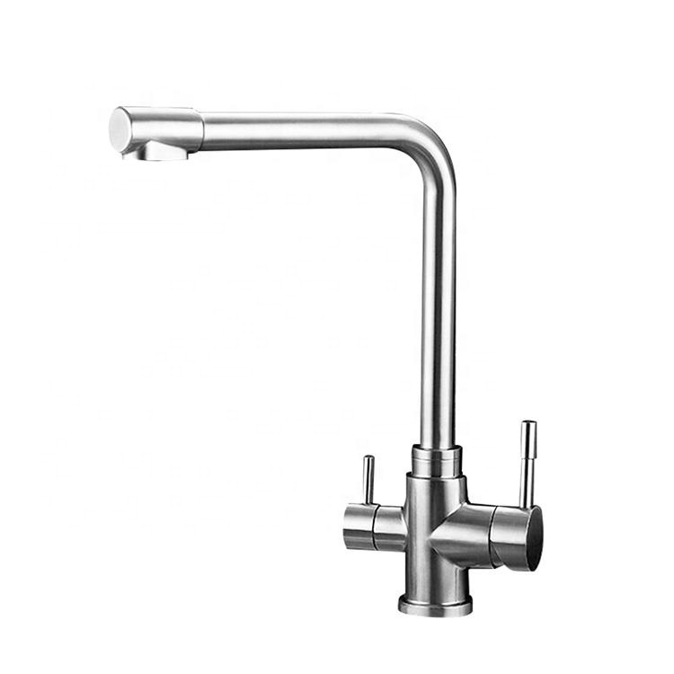 3 Way Kitchen Faucet Water Filter Mixer Stainless Steel Compartment Sink With 1 Adapter Deck Mounted Three Purifier Faucets