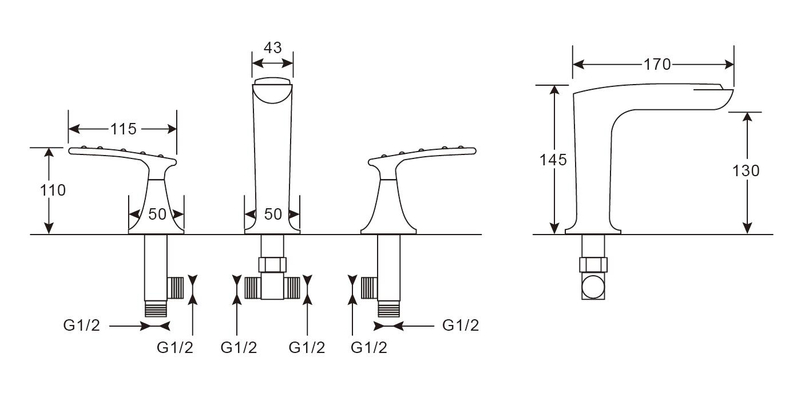 Deck Mounted 3Pcs Bathtub Faucet Set Basin Mixer Tap Bathroom Faucet 4 Color Options Hot And Cold Water