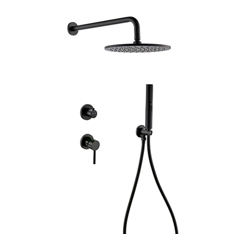 Stylish Bathroom Black Matte Wall Mounted Concealed Bath Shower Set Round Head 