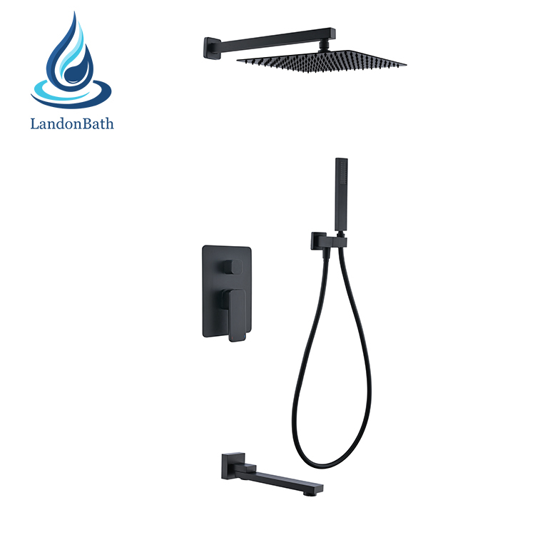 Shower Head Handle Black Matte Mixer Hand Faucet Showers Bath Brass Square Conceal Set 16Arm Color Hose Taps Rain Tap