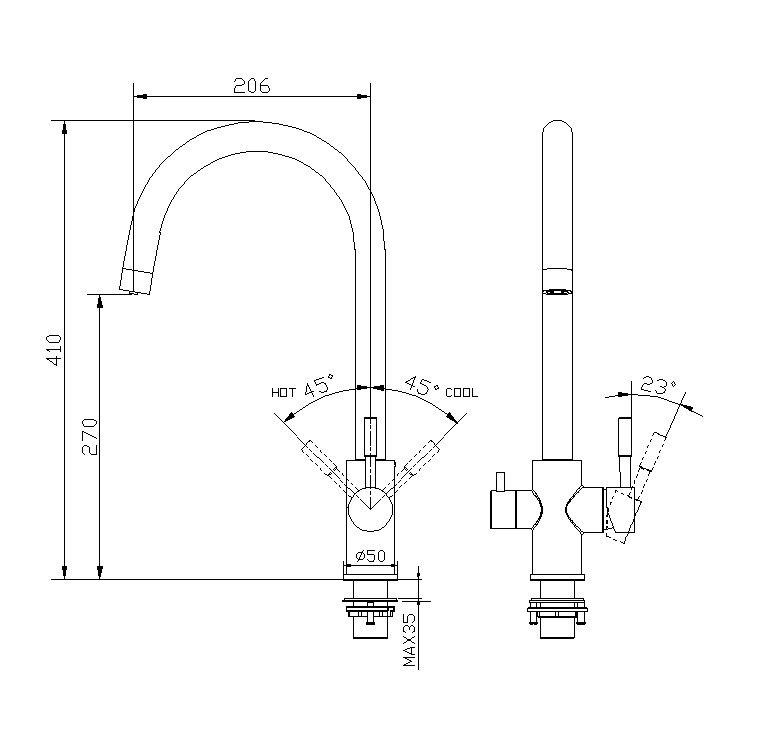 Deck Mounted Stainless Steel Kitchen Faucet 360 Degree Rotation 3 Ways Kitchen Purifier Tap Hot Cold Water Kitchen Mixer