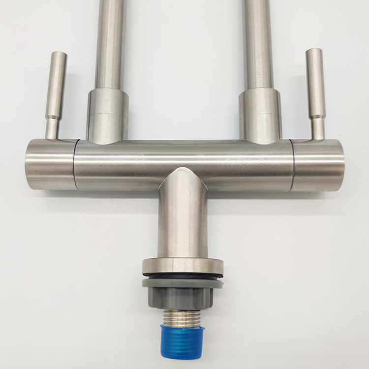 Deck Mounted Cold Water Only Flexible Neck Dual Handle Faucets Double Kitchen Faucet for Malaysia Market