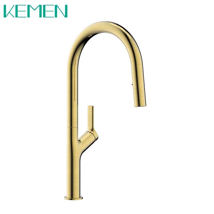 Brushed Gold Kitchen Faucet 304 Stainless Steele Single Handle Mixer Tap With Pull Down Concealed Spray Kitchen Faucets