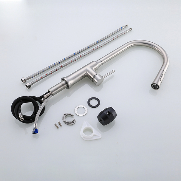 China Hot Sale One-handle Long Neck Kitchen Faucets 304 Mixer Tap Pull Down Kitchen Faucet