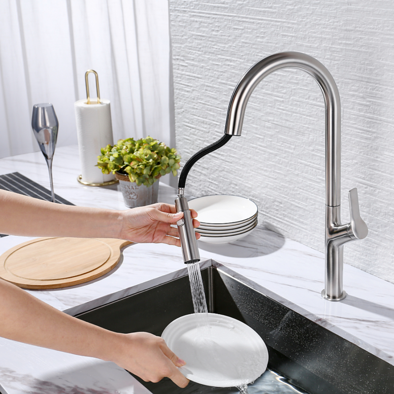 High-end Modern Brushed Stainless Steel 304 Faucet Tap Lead-free Kitchen Mixer Pull-down Kitchen Faucet