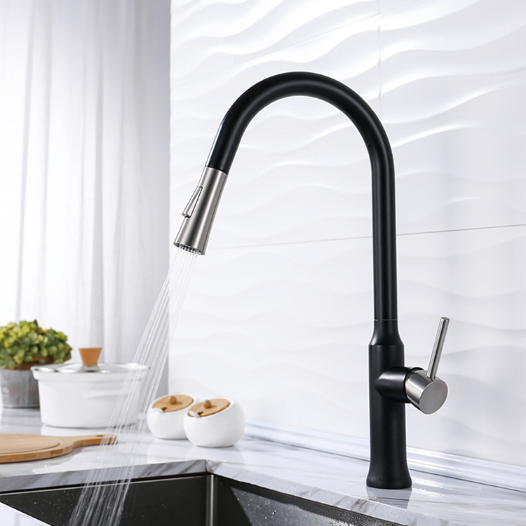 High Quality Kitchen Faucet 304 Stainless Steel Matte Black Hot Cold Kitchen Faucet with Pull Down Sprayer