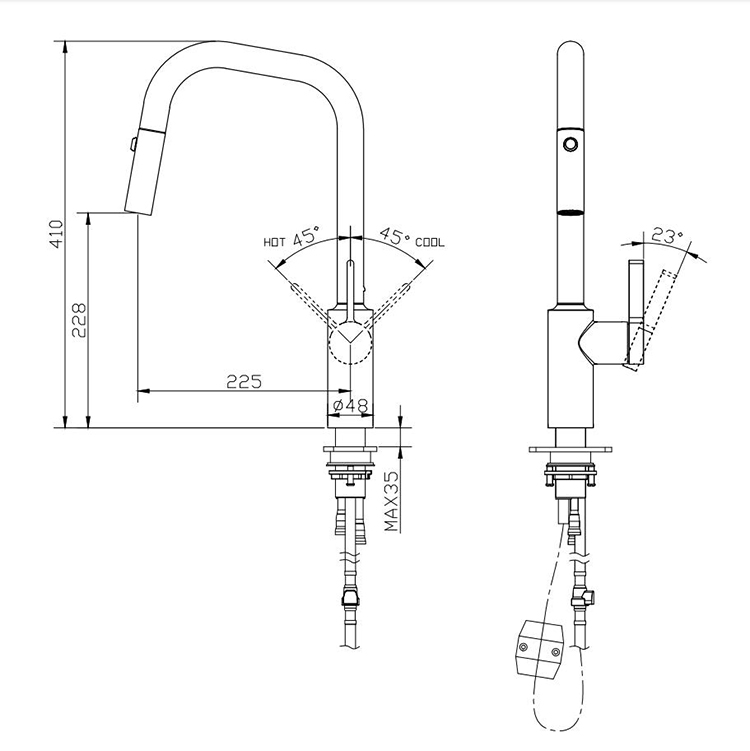 Single Hole Deck Mount Faucet 304 Stainless Steel Kitchen Faucet Pull Down Kitchen Sink Tap