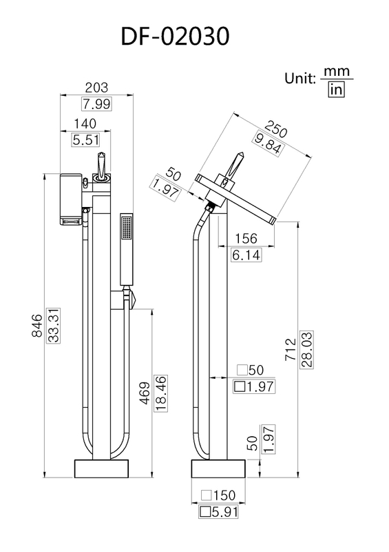 Master Square Designed Floor Standing Bath Tub Filler Faucet DF-02030
