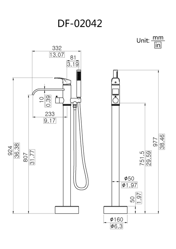High Big Flow Rate Free Standing Bath Tub Filler Faucet DF-02042
