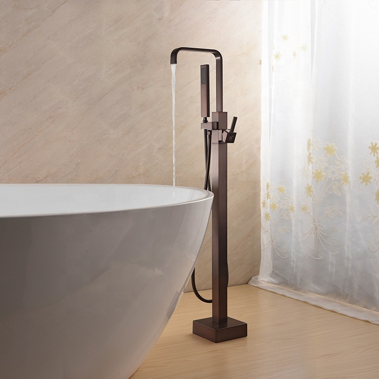 Oil Rubbed Bronze ORB Freestanding Stand Bathroom Faucets Bathtub Mixer Tap with Shower Handheld