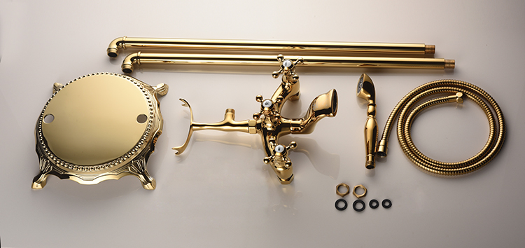 Bathroom accessories royal antique round handle bath faucet brass bathtub faucet with handheld shower head