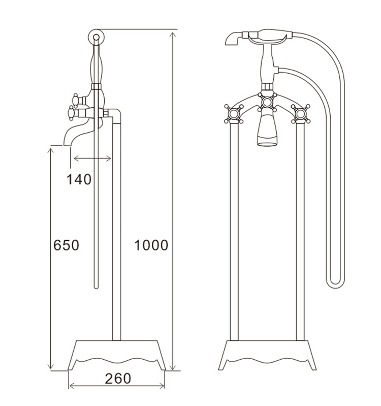 Classic Design Copper Hot Tap High Faucet Free Standing Mixer for Claw Foot Bathtub