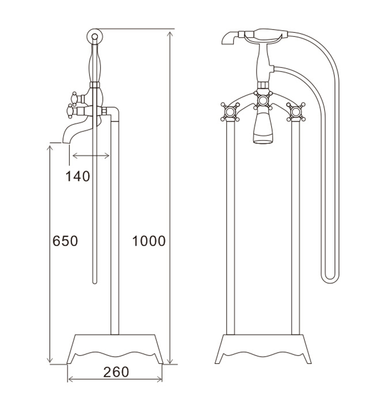 Classic Design Copper Hot Tap High Faucet Free Standing Mixer for Claw Foot Bathtub