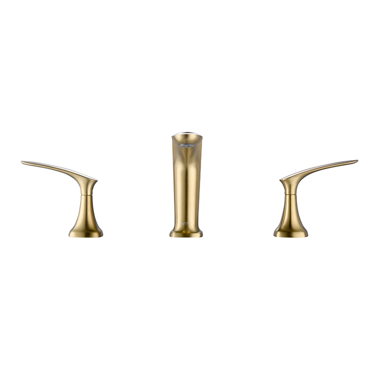 China Factory Oem Widespread Bathroom Mixer Taps Faucet For Basin Double Handle 3Hole Gold Basin Mixer