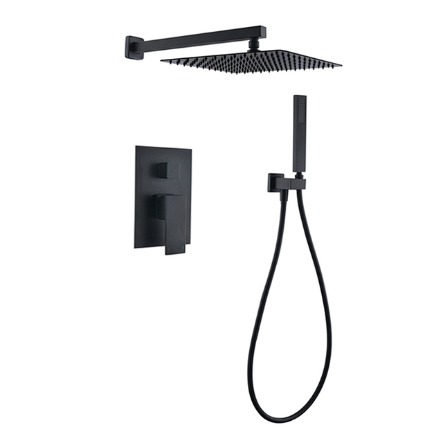 Matte Black Shower Faucet Set 3-Way Valve Rain Shower Head Mixer Tap