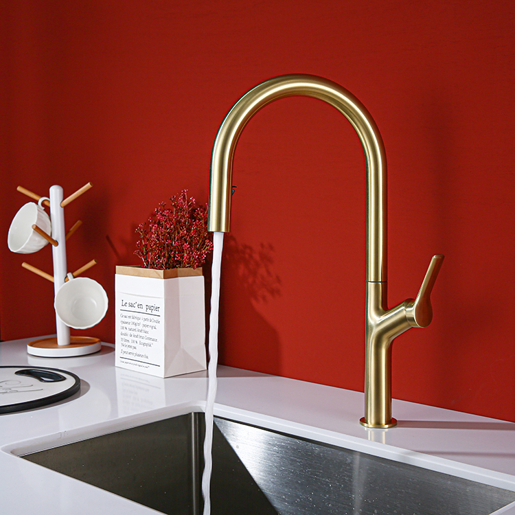 360 Degree Rotation Gold Brushed Faucet SUS 304 Kitchen Faucet with Pull Down Sprayer Kitchen Sink Taps