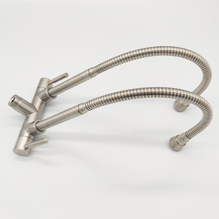 Double Tap 1 in 2 Out Any Degree Rotation Single Cold Water Sink Tap Wall Kitchen Faucet