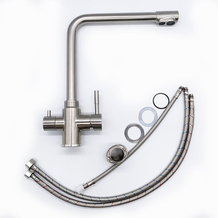SS304 Dual Handle Direct Drinking Water Hot Cold Kitchen Faucet 3 Way Water Purifier Faucet Water Filter Mixer Tap