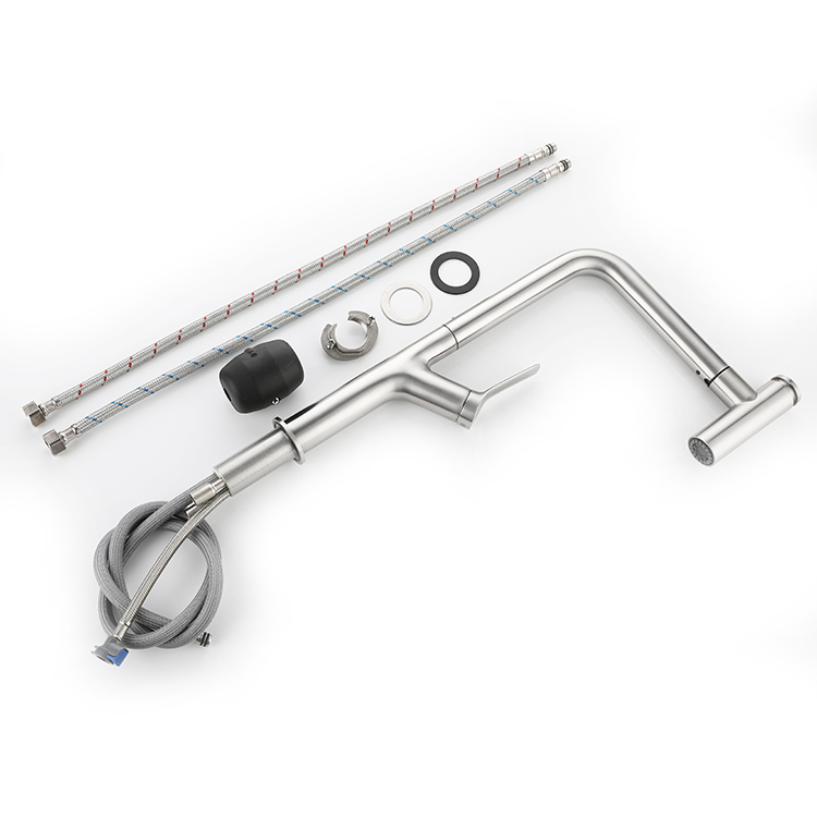 Commercial Kitchen Faucet Single Lever Pull Out Sprayer Flexible Mixer Taps Brushed Finished Kitchen Faucet