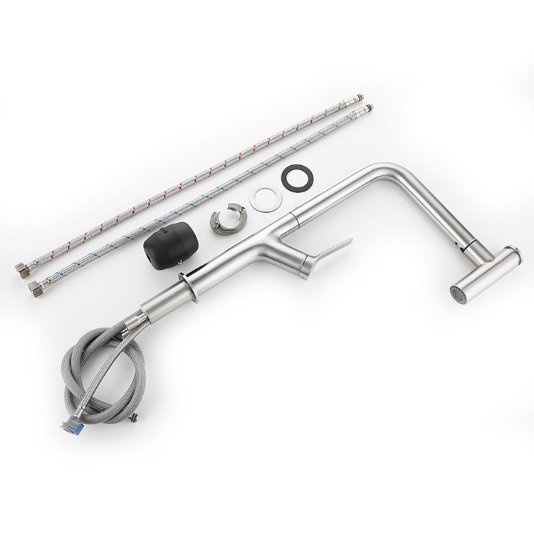 Commercial Kitchen Faucet Single Lever Pull Out Sprayer Flexible Mixer Taps Brushed Finished Kitchen Faucet