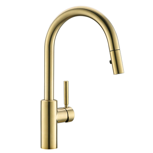 Gold Kitchen Faucet Stainless Steel Single Hole 2 Function Sprayer Pull Down Kitchen Faucet