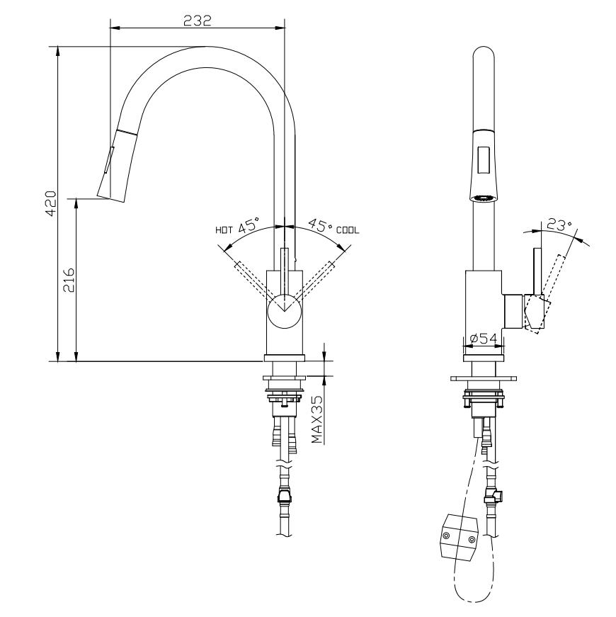 New Modern Style Kitchen Pull Down Faucet 304 Hot Cold Water Mixer High Arc Kitchen Faucet