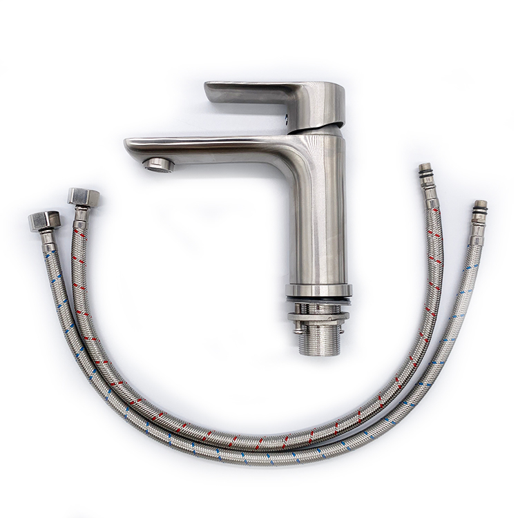 Top Selling Hot Cold Single Handle Water Bathroom Basin Sink Faucet 304 Stainless Steel Brushed Basin Faucet Mixer