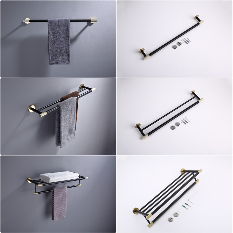 Rose Gold Black Bathroom Accessories Set Paper Holder Towel Rail 623Series