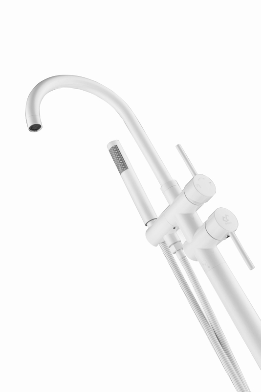 Classical White and Matt Black Simple Design Freestanding Bathtub Faucet