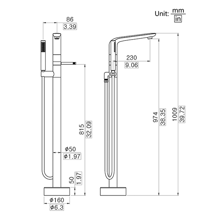 Brass Classic Design Freestanding Bathtub Faucet DF-02101-2
