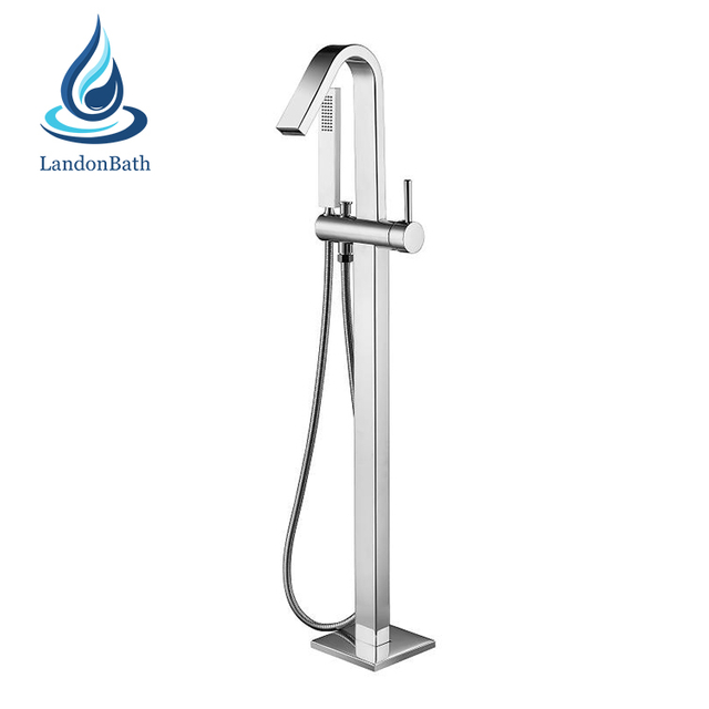 Brass Floor Mount Tub Filler Freestanding Bathtub Faucet for Bathroom