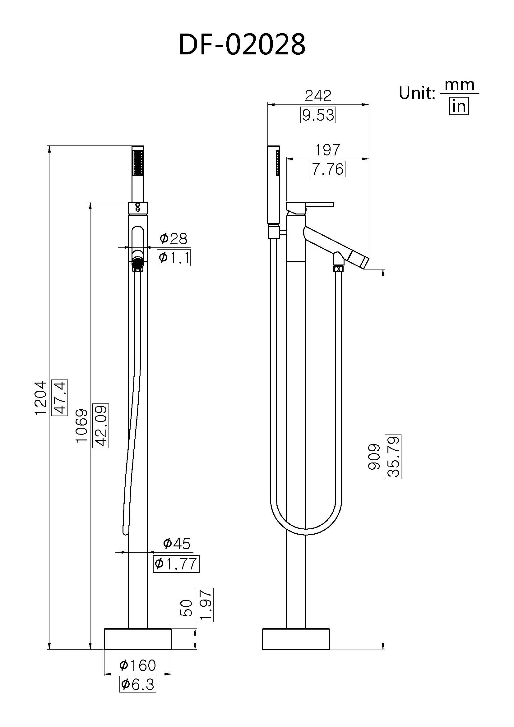 Brass Stylish Floorstanding Bath Tub Filler Faucet Tap DF-02028
