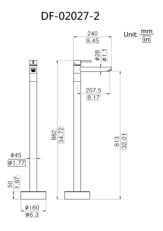 Modern Streamline Design Freestanding Bath Filler Mixer DF-02027-2