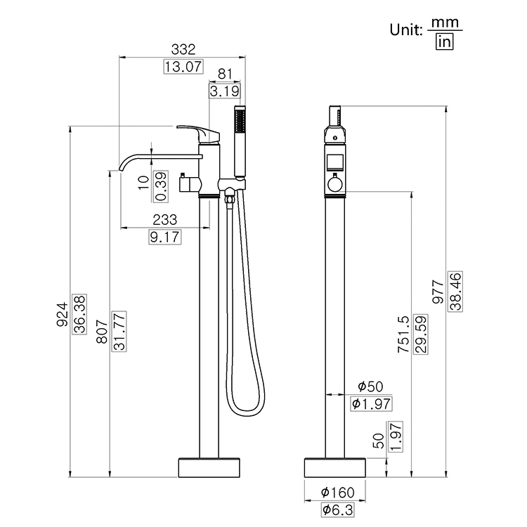 Super High Flow Rate Black Color Freestanding Bathroom Bathtub Tub Faucet Shower Mixer Tap