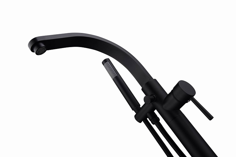 Modern Design Single Handle Floor Free Stand Black Bathtub Faucet Matte Black Bath Shower Faucet With Hand Shower