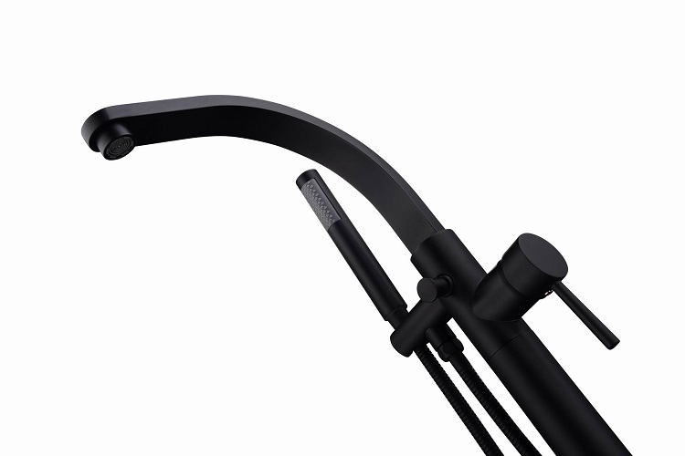 Modern Design Single Handle Floor Free Stand Black Bathtub Faucet Matte Black Bath Shower Faucet With Hand Shower