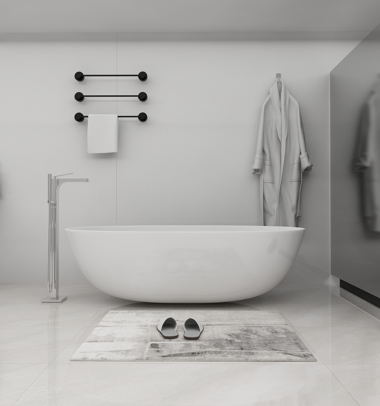 Modern Square Chrome High Flow Rate Brass Floor Mounted Bathtub Faucet