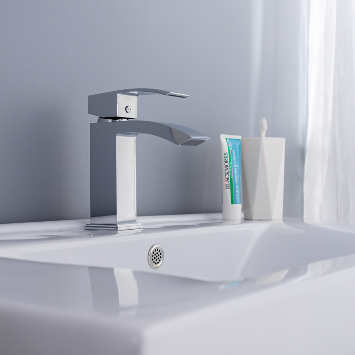 Factory Supplier Bathroom Sink Tap Deck Mounted Chrome Single Handle Single Cold Water Wash Hand Zinc Body Square Basin Faucet